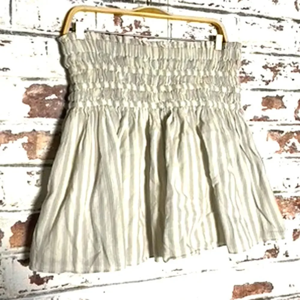 Madewell Smocked Linen Pull-On Mini Flared Flowing Skirt in Cool Fog Stripe